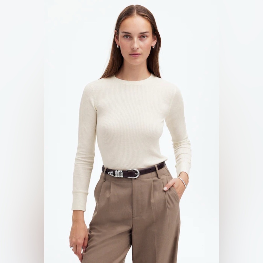 NWT MADEWELL Ribbed Crewneck Long Sleeve Tee size women’s XXL